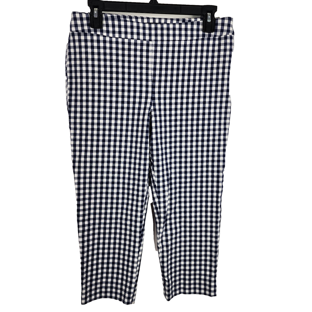 Talbots Women's Chatham Crop Pants Size 6 Petite Navy Blue White Gingham Check